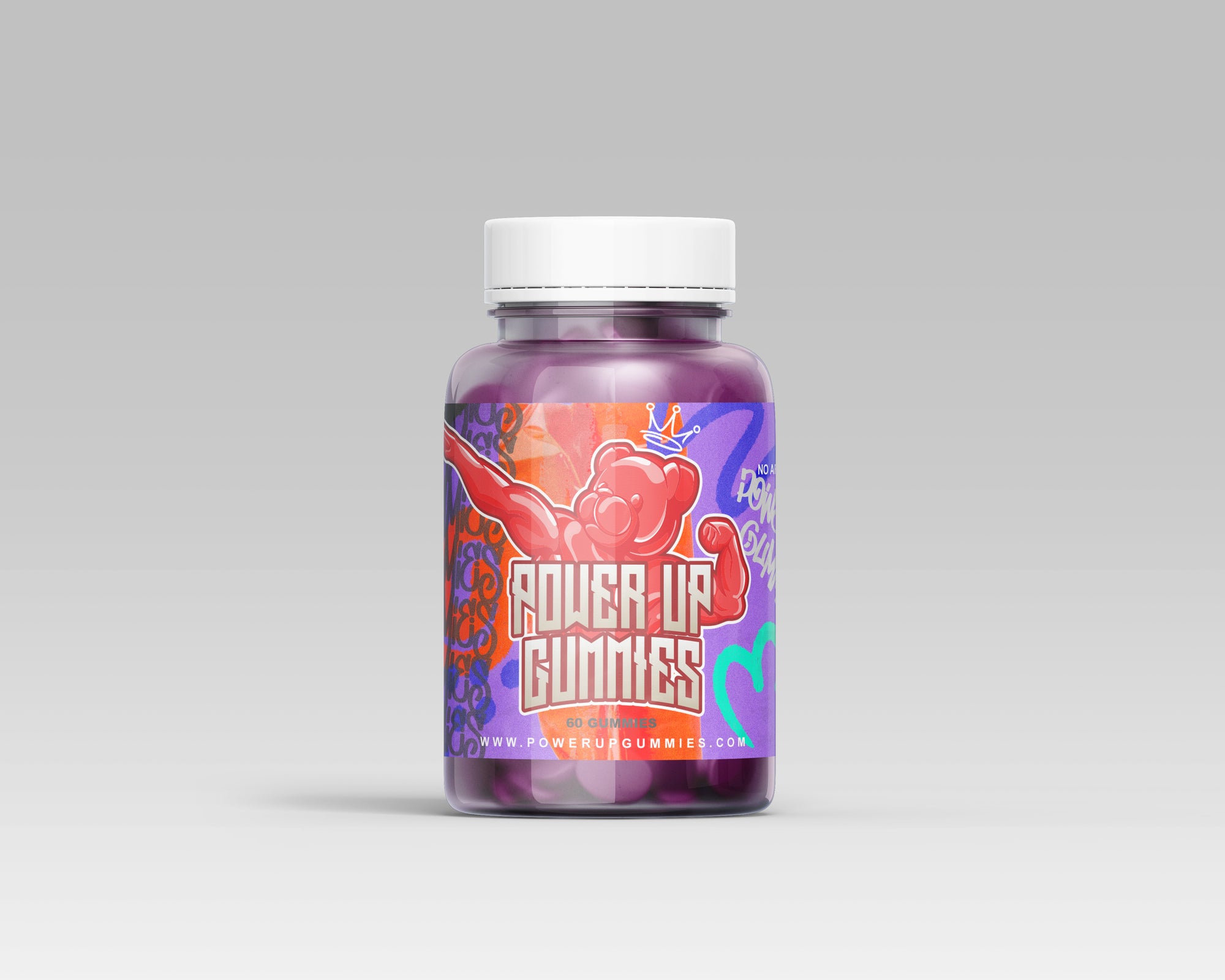 Creatine Monohydrate Gummies, Supplement, PowerUp Gummies bottle design with 5g Per Serving