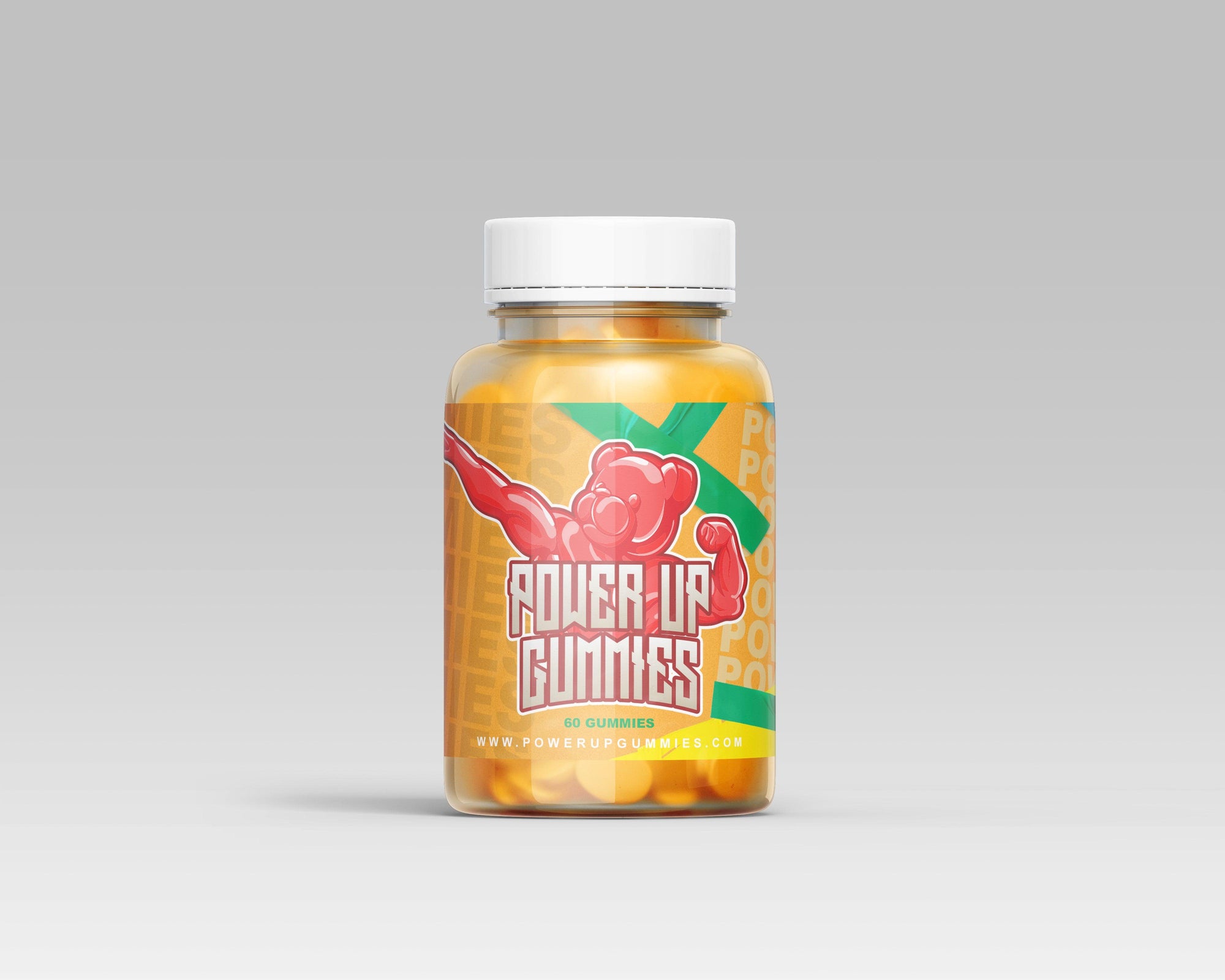 Pre Workout Gummies, Supplement, PowerUp Gummies bottle design with 100mg Per Serving