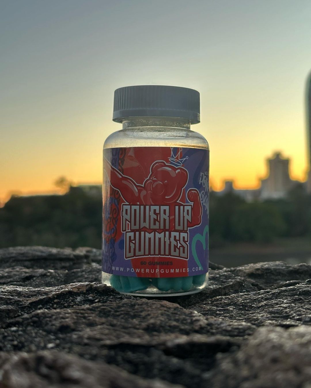 Creatine Monohydrate Gummies, Supplement, PowerUp Gummies bottle design with 5g Per Serving